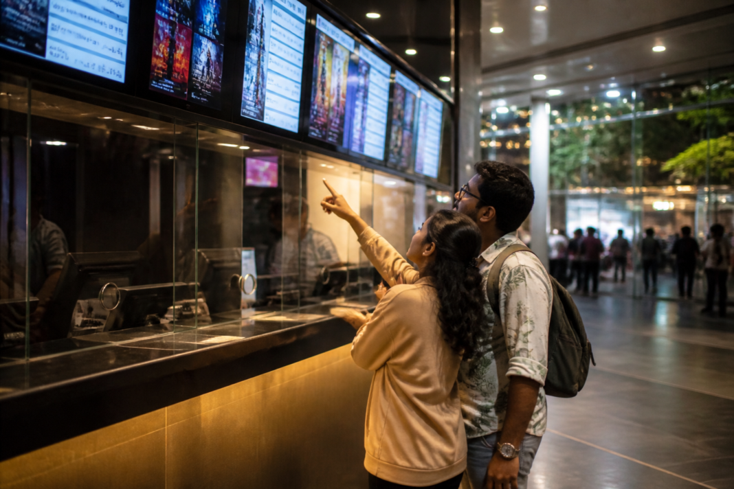 Cinema multiplex ticket counter in Bengaluru amid a legal challenge to the Karnataka cinema ticket cess
