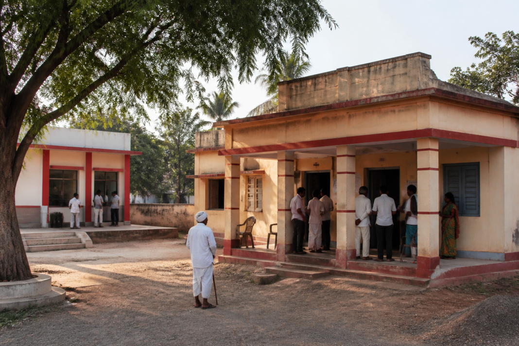 Telangana gram panchayat office and village street representing proposed changes to local fund management