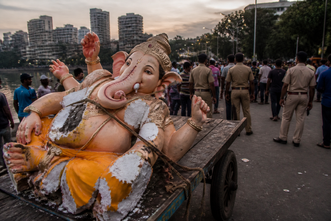 Damaged Ganesh idol after falling from a transport trolley near Sheetal Talao in Kurla, Mumbai