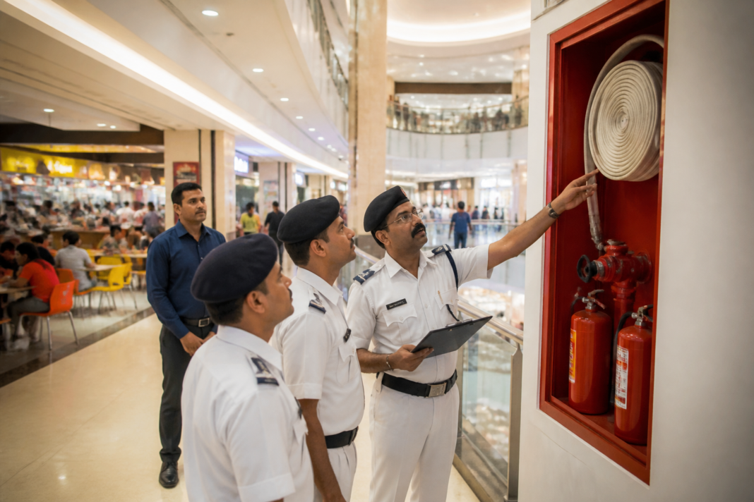 Fire safety inspection at a Kolkata shopping mall ahead of Durga Puja