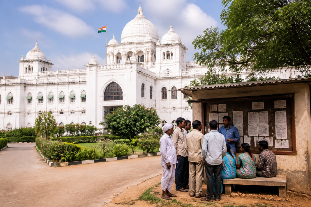 Telangana Legislative Assembly building representing the Telangana Panchayat Raj Amendment Bill on gram panchayat funds
