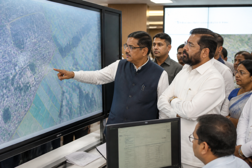 Maharashtra Revenue Minister Chandrashekhar Bawankule at the launch of digital land-record systems linked to the proposed Maharashtra land titling law