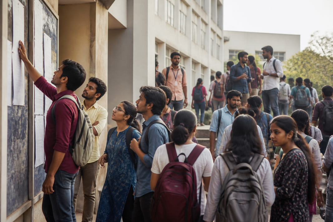 Students gathered on a Karnataka college campus ahead of the return of Karnataka student elections