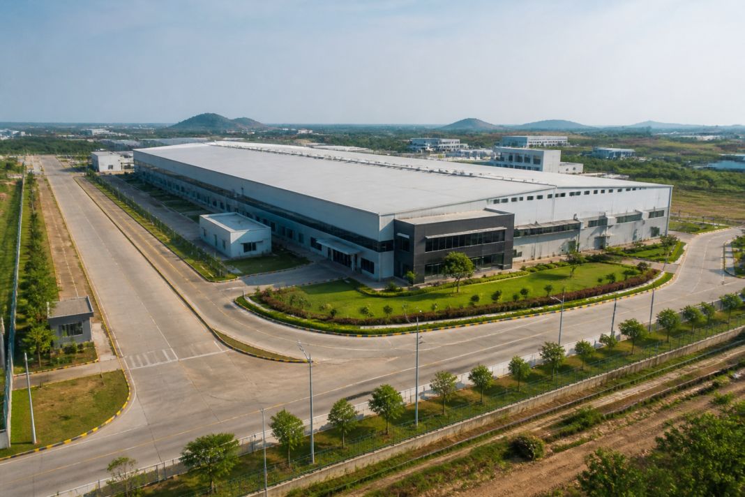 Sri City aerospace facility in Andhra Pradesh with industrial manufacturing buildings and access roads