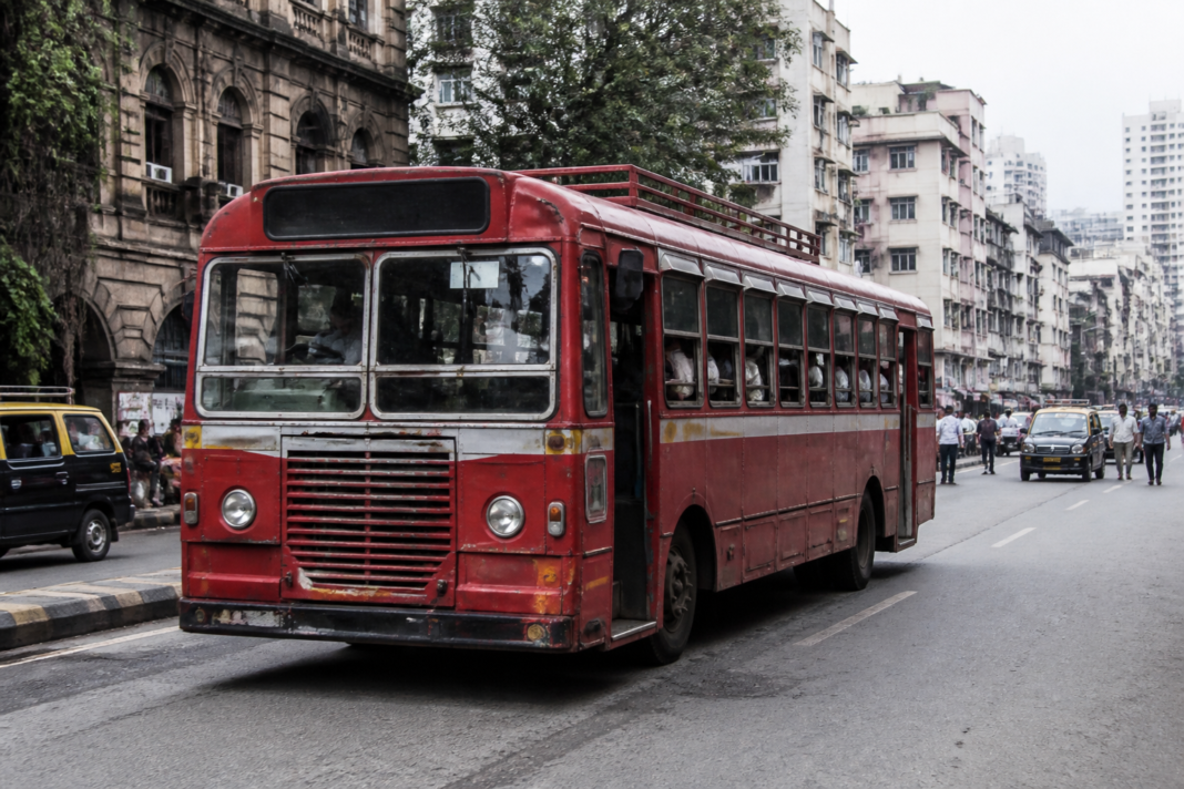 BEST public transport bus operating on a Mumbai street