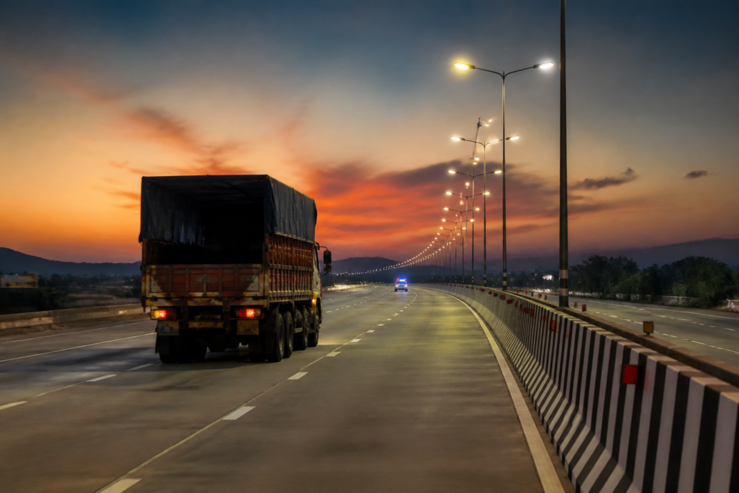 Truck travelling on the Samruddhi Mahamarg expressway in Maharashtra amid calls for stronger security after reported robberies