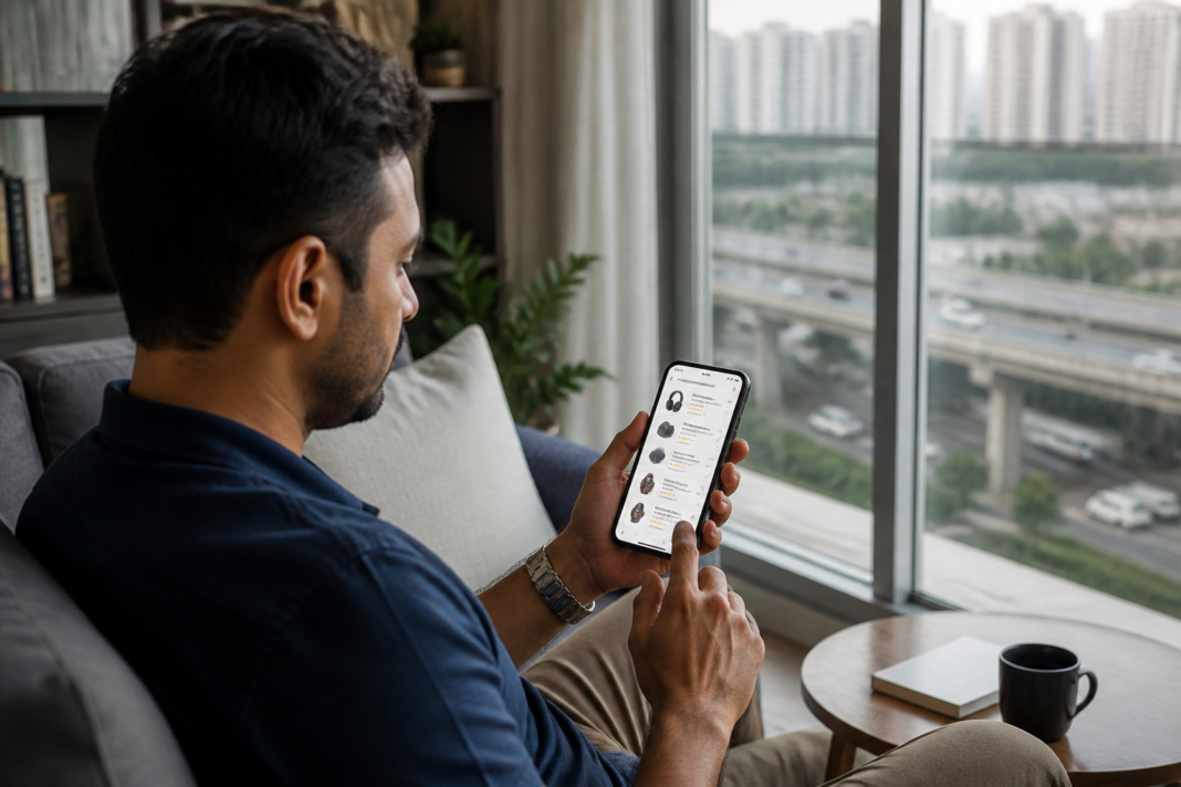 Online shopper viewing product listings and price disclosures on an e-commerce platform