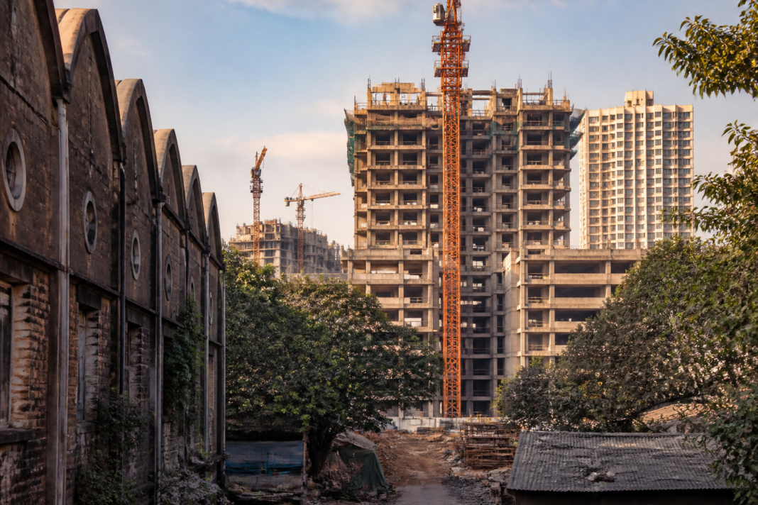 Mumbai mill workers housing redevelopment site representing the rehabilitation housing programme for former textile mill workers and their heirs