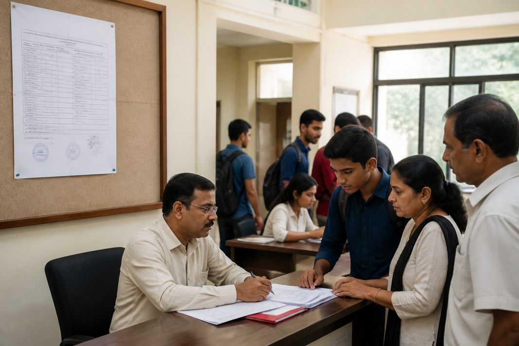 Maharashtra CET Cell fee notice displayed at a college admission office in Pune