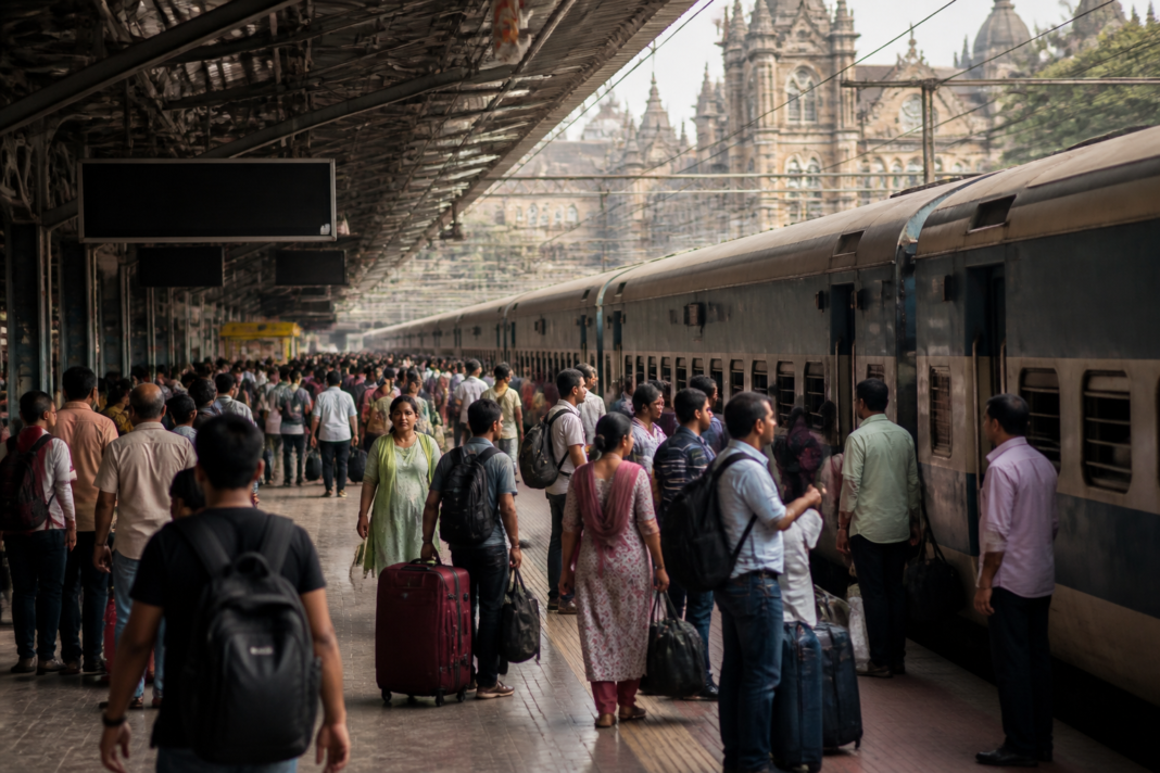 Indian railway passenger train representing the demand for a Mumbai Kolhapur daily express service