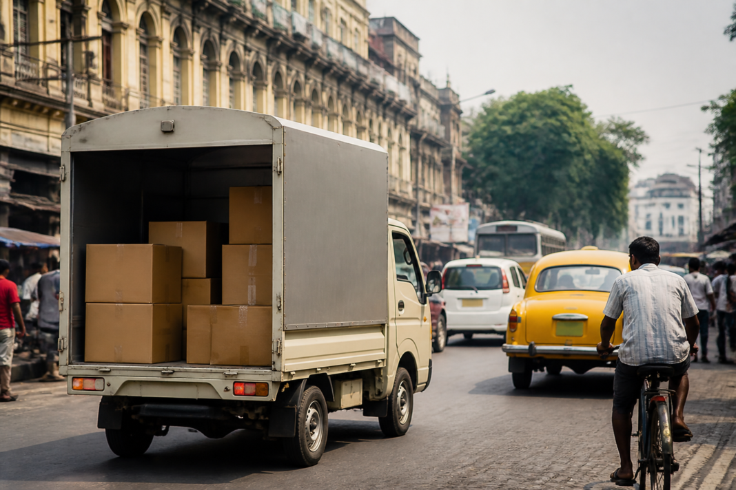 Flipkart GST dispute represented by an e-commerce delivery vehicle on a Kolkata street