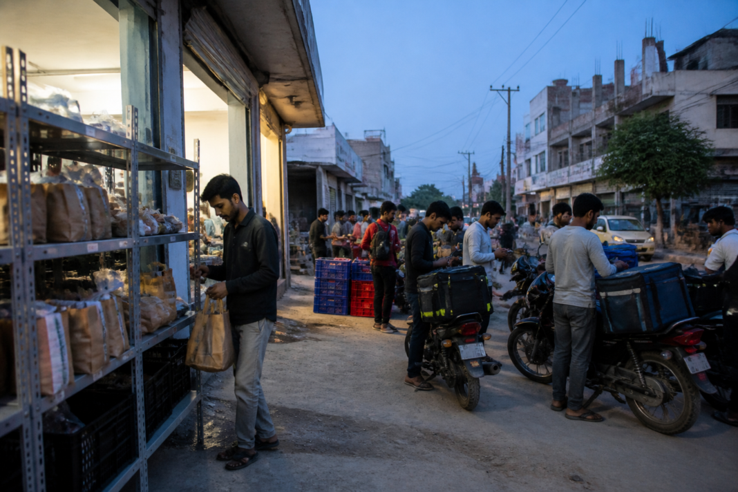 Quick commerce delivery infrastructure serving consumers in a small Indian city