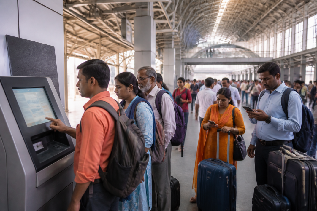 IRCTC ticket booking interface represented through a passenger using a railway reservation system during a busy festive travel period