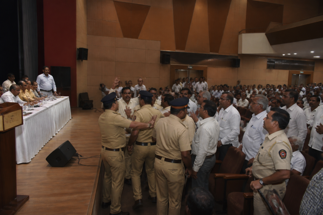 TDCC Bank AGM venue in Thane where members clashed during a dispute over the annual report.