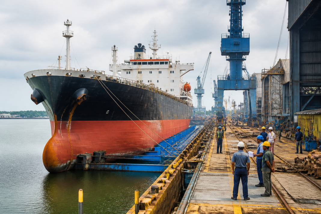 Kochi ship repair facility with a vessel at modern docking infrastructure