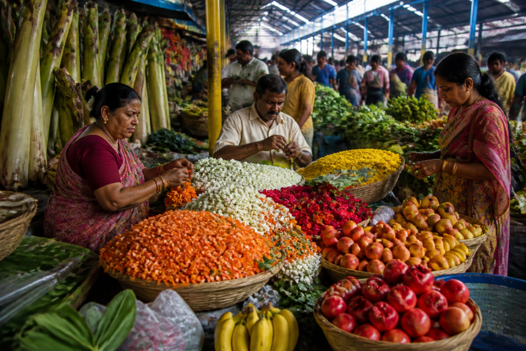 Bengaluru flower prices displayed at KR Market before the Gowri-Ganesha festival