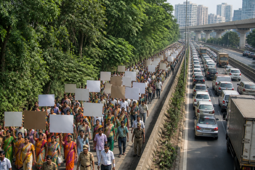Mumbai forest rights march by tribal protesters near Sanjay Gandhi National Park