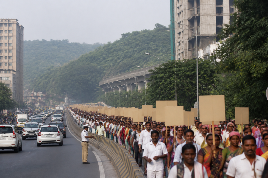 Mumbai tribal protest march near Sanjay Gandhi National Park on the Western Express Highway