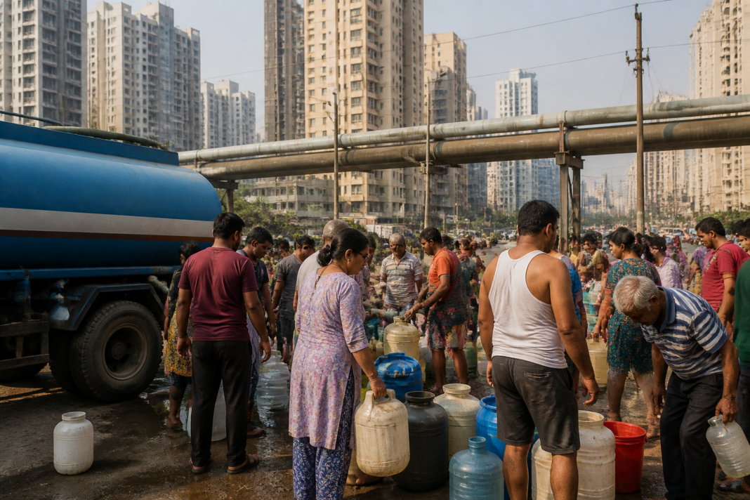 Ghodbunder water crisis with a tanker supplying residents in Thane