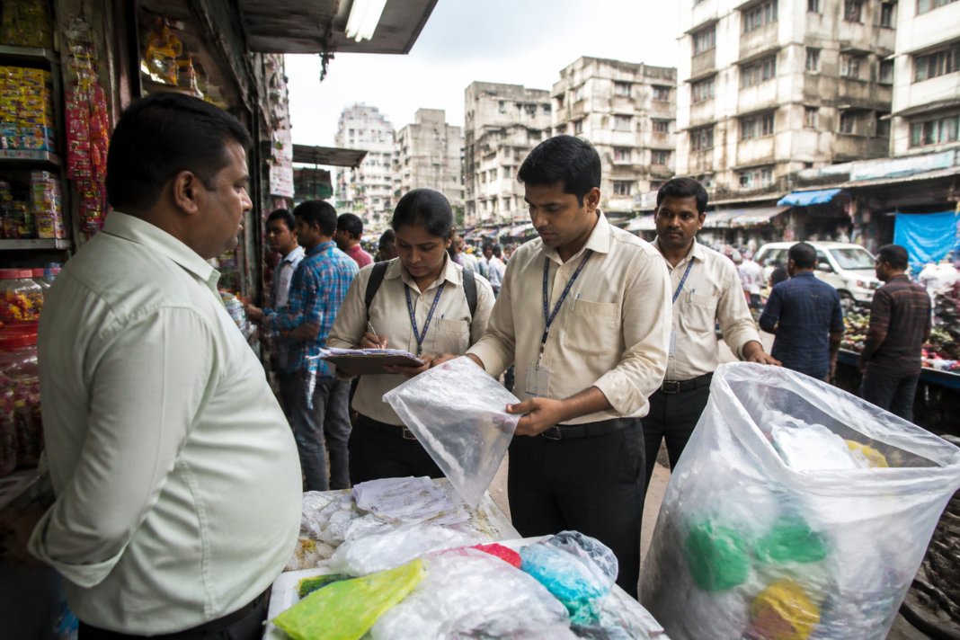 Thane plastic ban action with civic teams inspecting shops for banned single-use plastic
