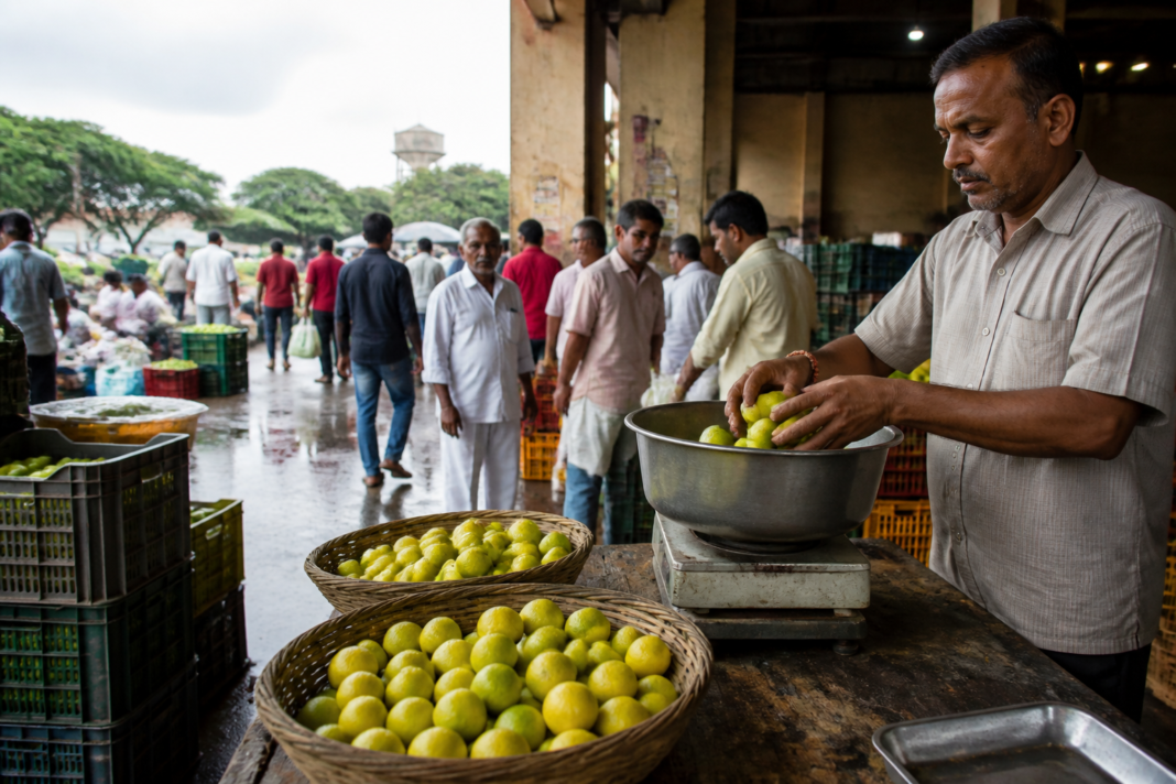 Pune lemon prices displayed at a retail market amid reduced monsoon supply