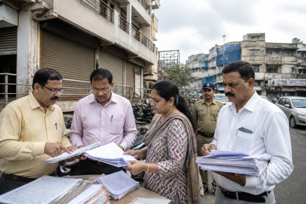 PCMC property tax recovery notices and a municipal office in Pimpri-Chinchwad