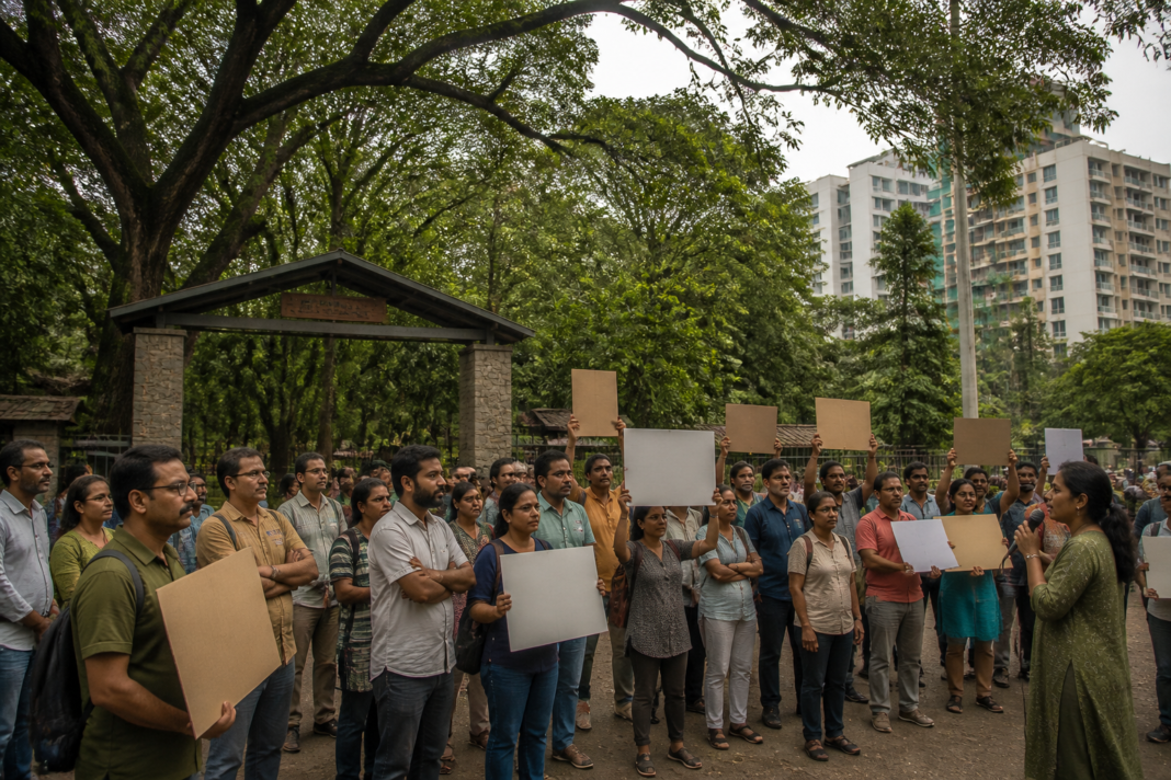 Environmental activists protesting near Sanjay Gandhi National Park in Thane