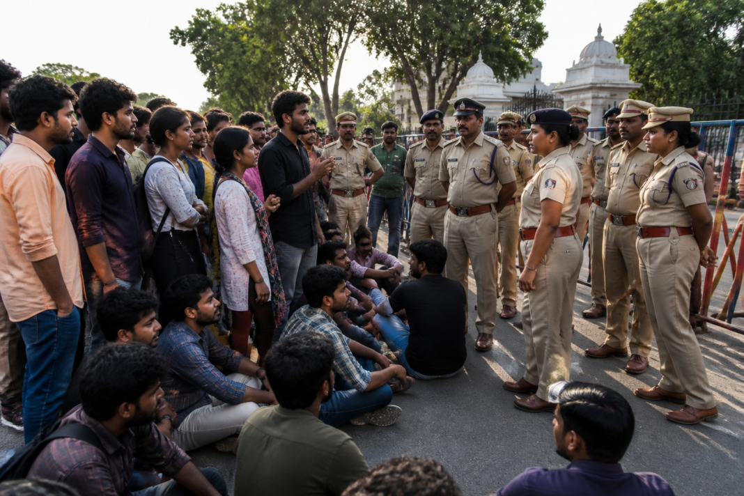 Telangana Assembly protest with student activists stopped by police in Hyderabad