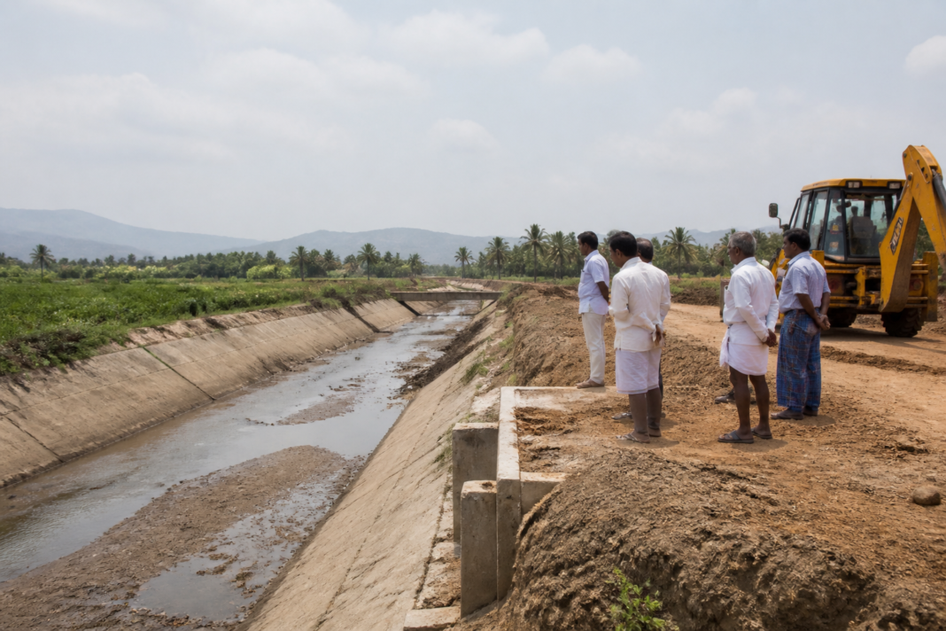 Thirumoorthy Dam canals serving farmland in Tiruppur, Tamil Nadu
