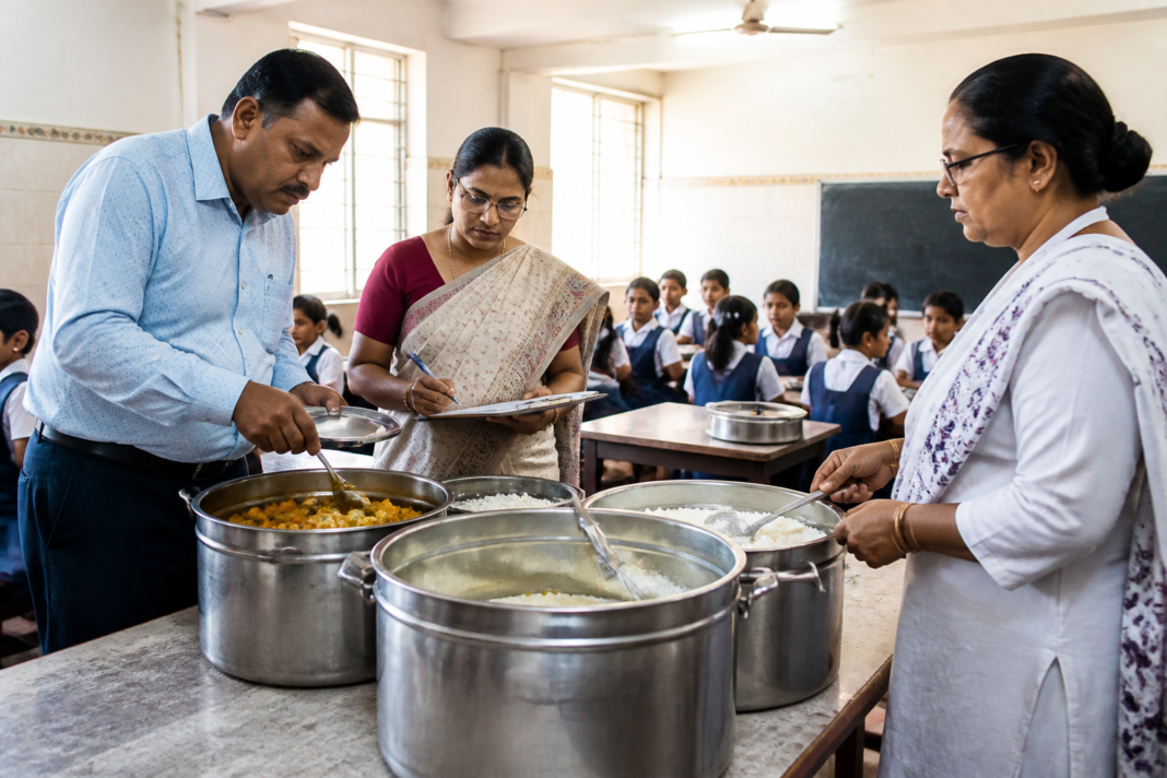Kolkata mid-day meal being served to students at a government-aided school