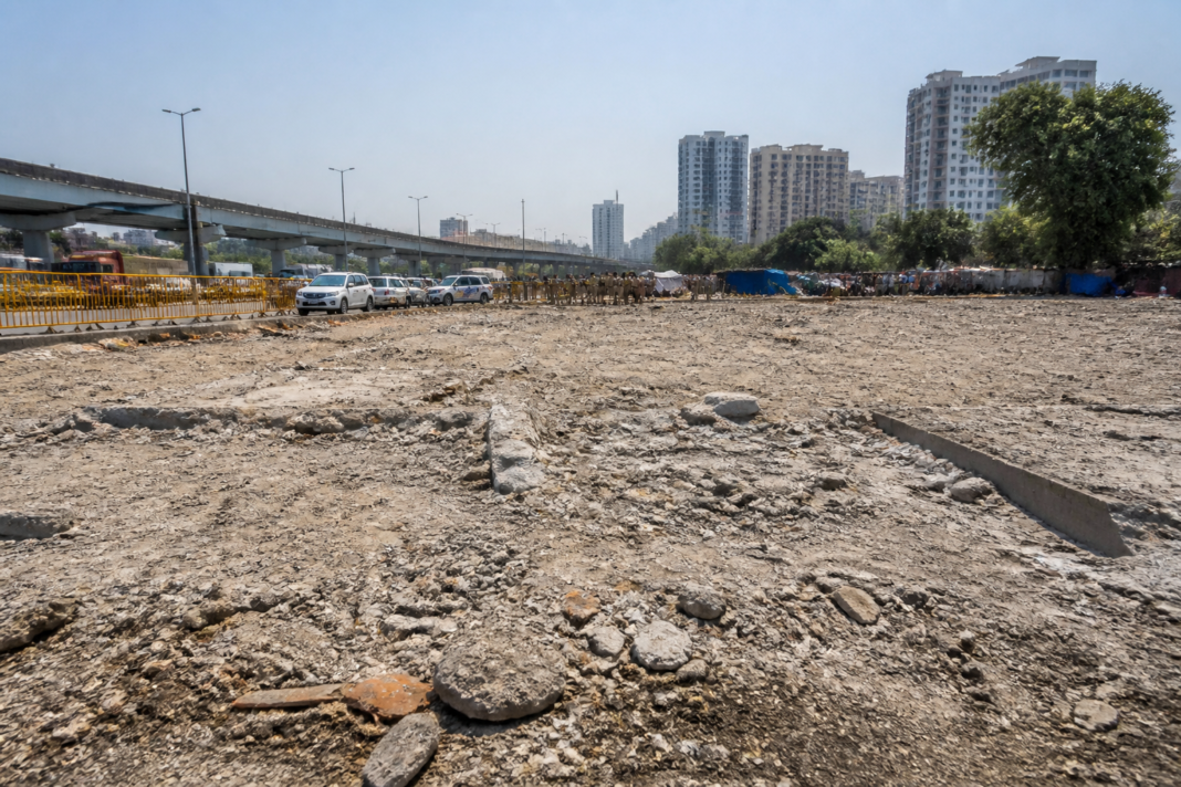 Mankhurd land reclamation site after demolition of unauthorised commercial units in Mumbai