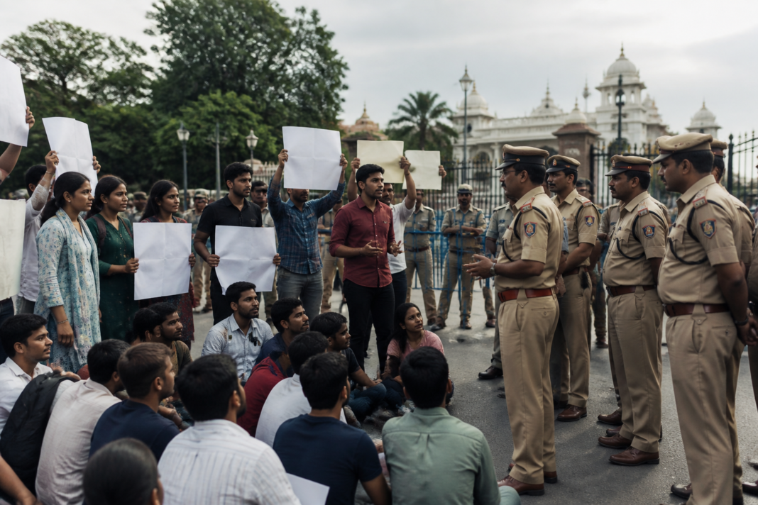 Telangana fee reimbursement protesters gathered near the Assembly in Hyderabad