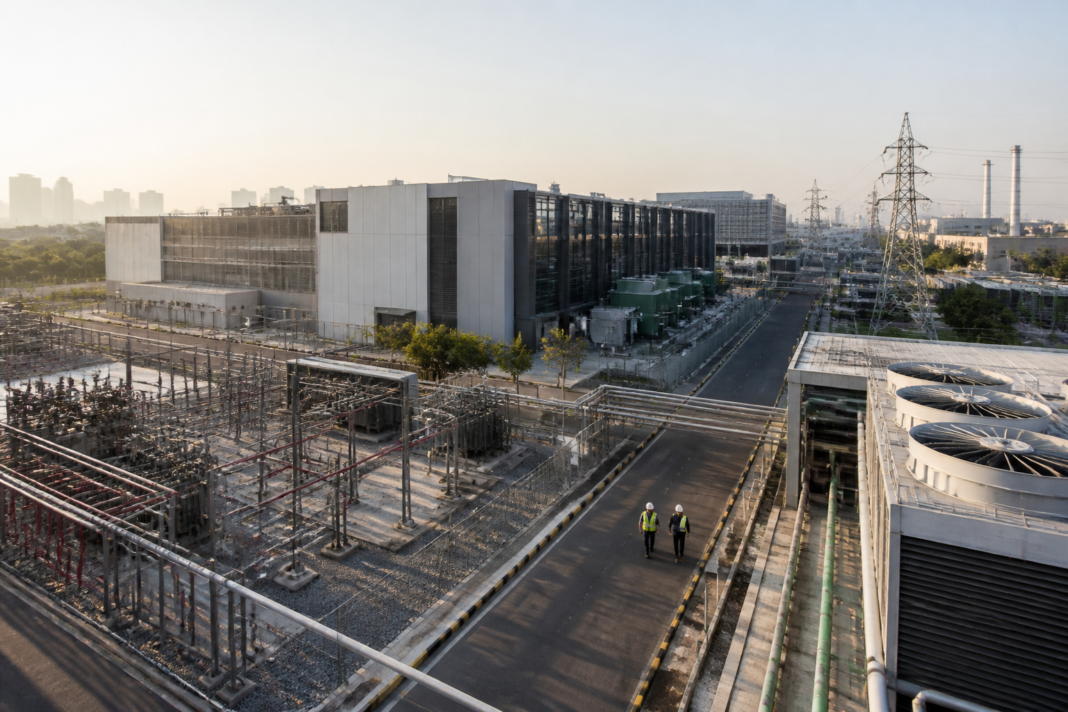 India data centre boom shown through a high-capacity facility with power and cooling infrastructure