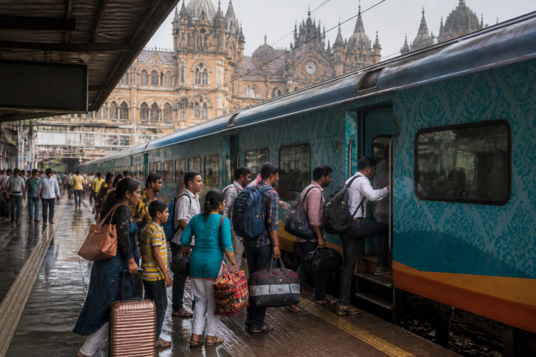 Ganeshotsav travel passengers boarding a special train at Mumbai CSMT