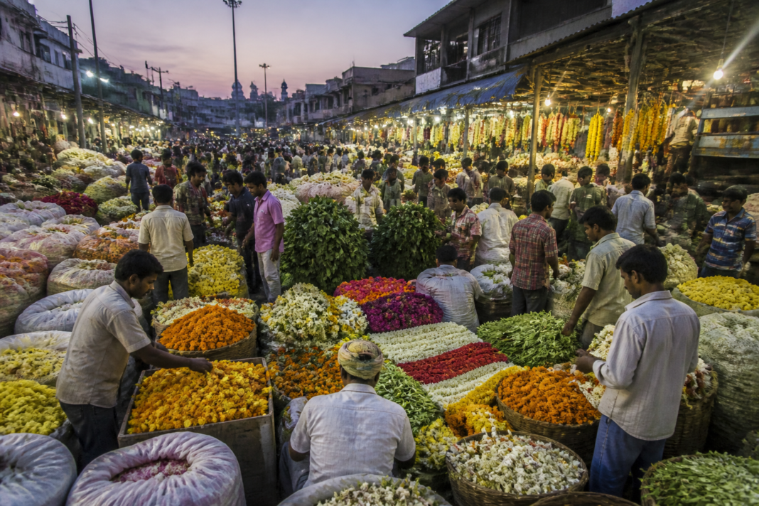 Gudimalkapur flower market in Hyderabad prepares flowers and garlands for Ganesh Chaturthi demand.