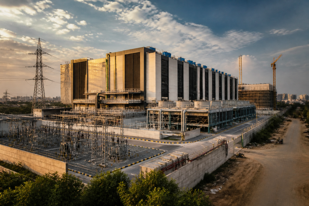 India data centre infrastructure with high-density server halls and industrial cooling systems