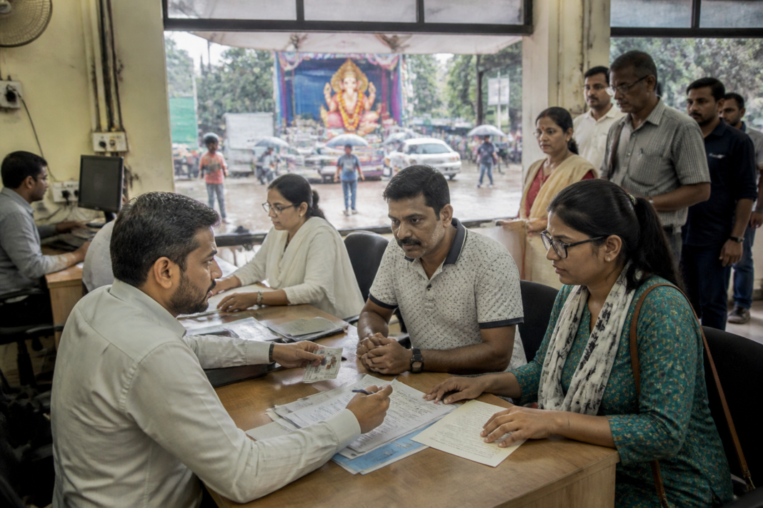 Mumbai voter registration camp notice at a civic office during Ganeshotsav