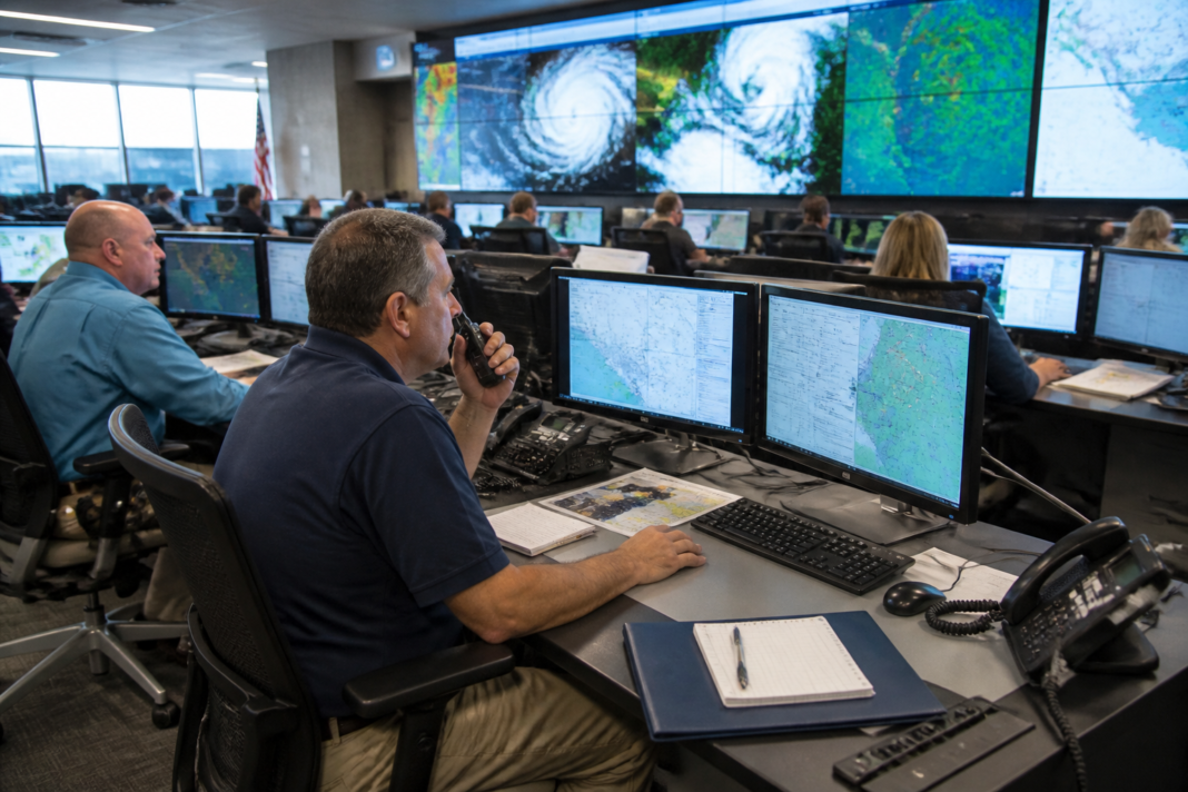 FEMA workforce cuts discussed at a US emergency operations centre