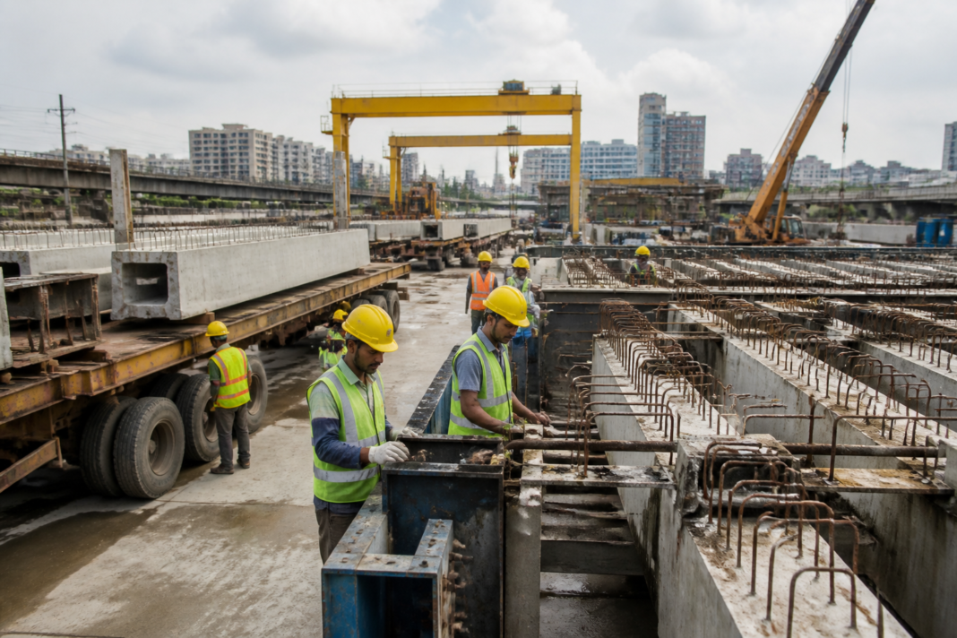 Mumbai Coastal Road North casting yard in Bhayandar producing precast concrete components