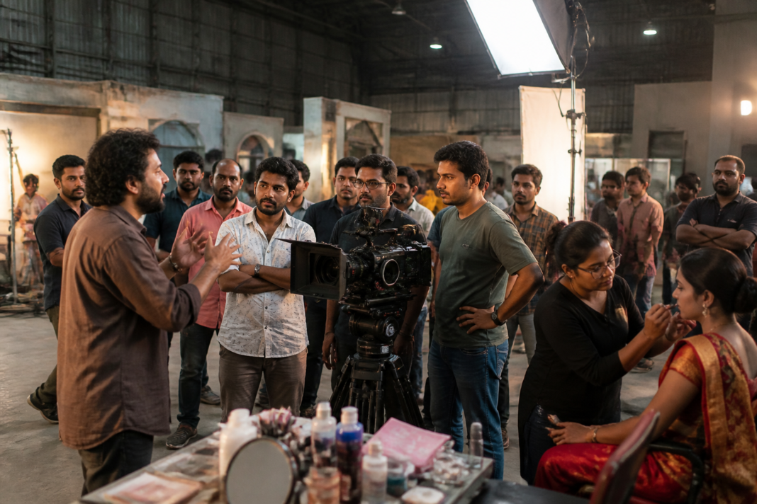 Tollywood crew hiring discussion involving film technicians and production staff in Kolkata