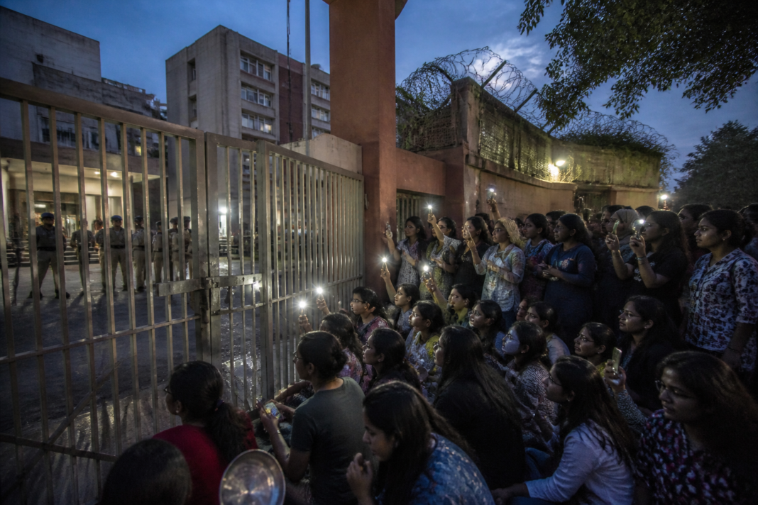 Jamia hostel food protest by students near the Centenary Gate in Delhi