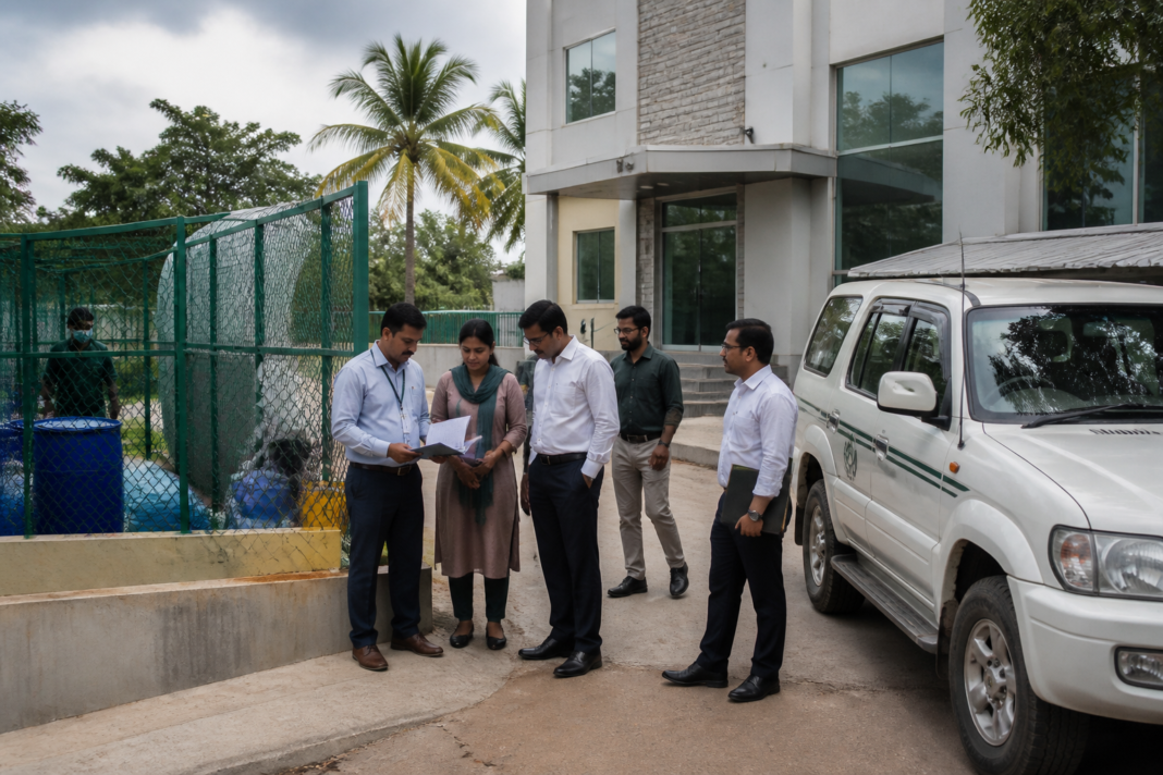 Bengaluru laboratory inspection involving pollution control officials and environmental compliance checks
