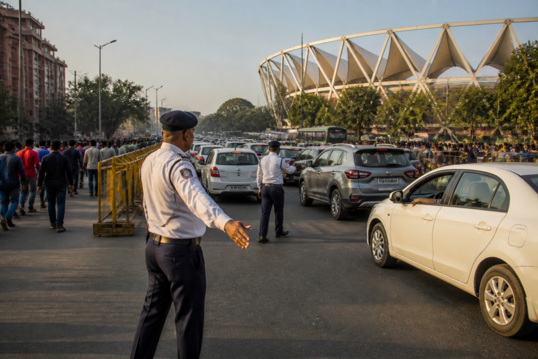 Delhi traffic advisory near Arun Jaitley Stadium during match-day road restrictions