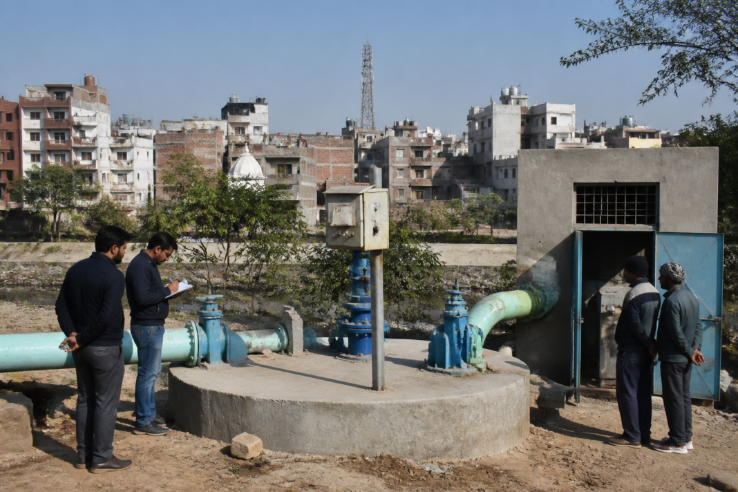 Delhi Jal Board infrastructure linked to the scam case, with a tubewell facility and municipal water equipment.