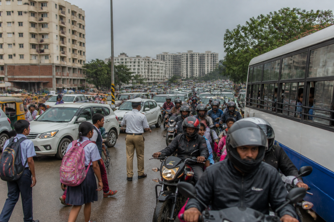 Bellahalli traffic congestion at a busy Bengaluru junction during school commute hours