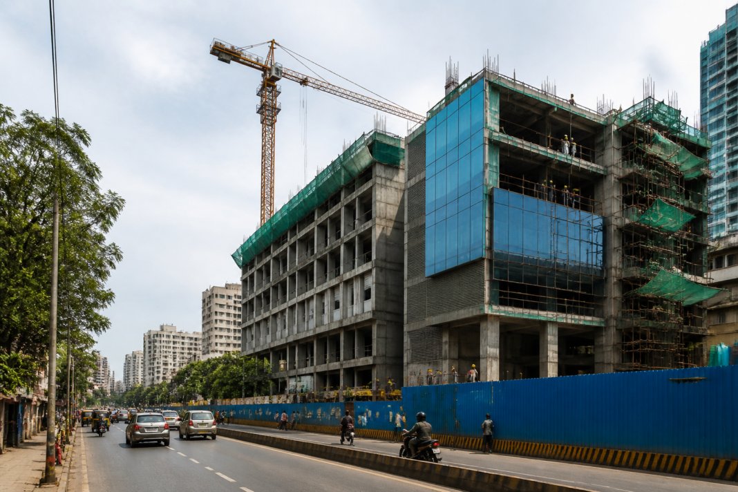 Manipal Hospitals expansion represented by a modern hospital construction site in Mumbai