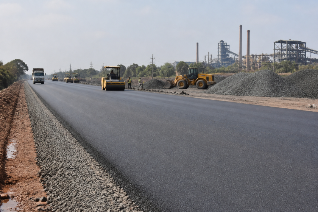 Steel slag road built by Jindal Steel in Raigarh, Chhattisgarh
