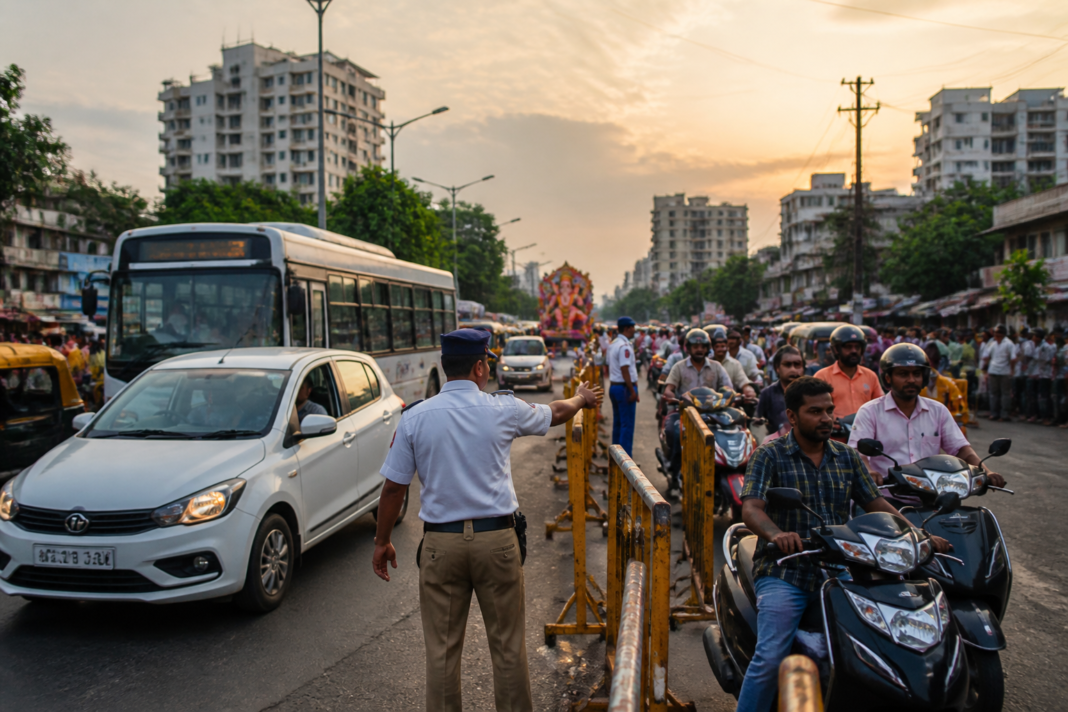 Pimpri-Chinchwad traffic changes near a crowded Ganesh immersion route