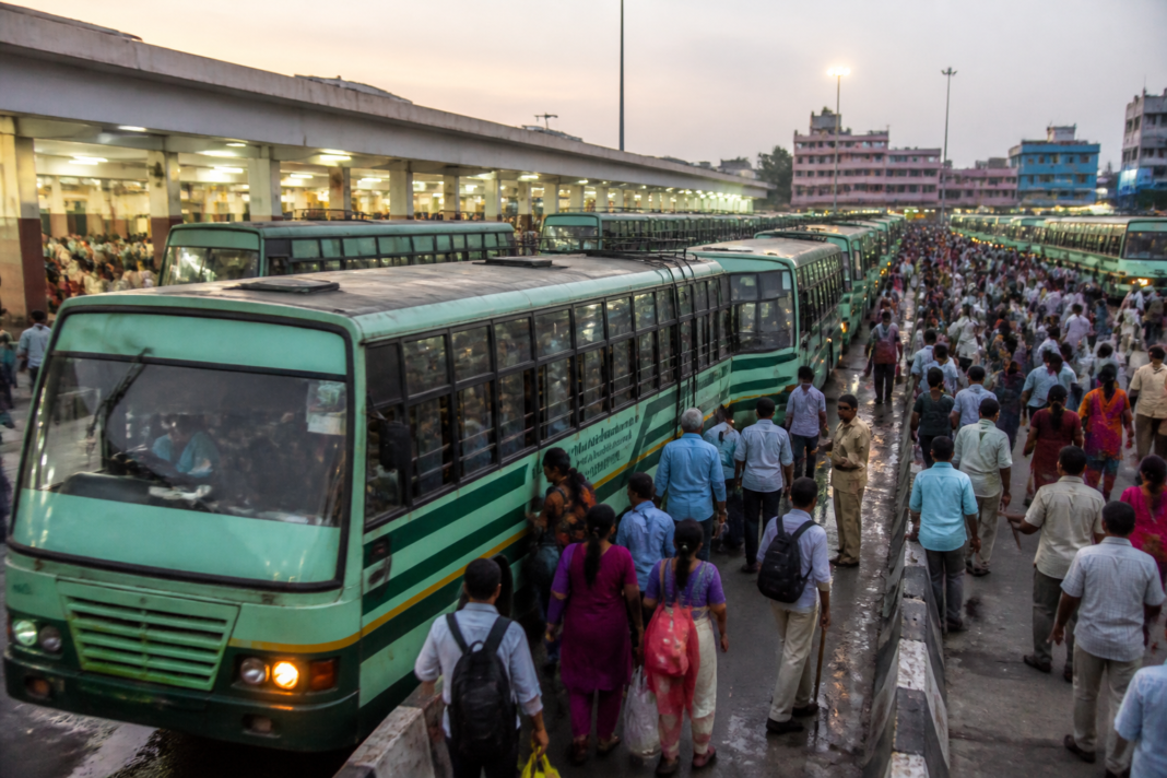Tamil Nadu bus services carrying festival travellers during a busy intercity departure