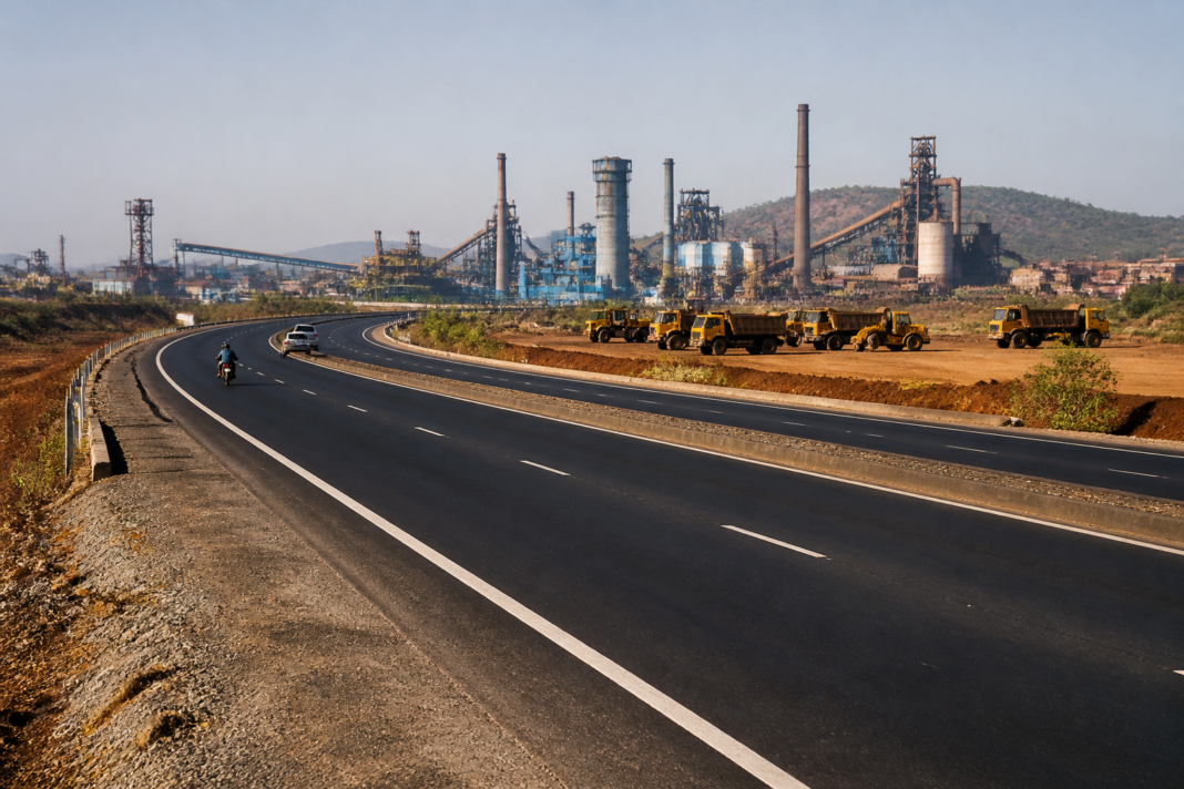 Steel slag road built by Jindal Steel in Raigarh, Chhattisgarh